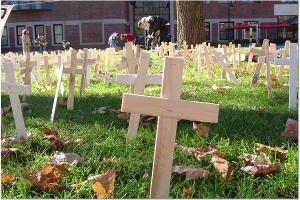 2,000 crosses at Clark University, Nov 18, 2005. Photo by Emma Klein.